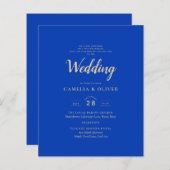 Budget Royal Blue Monochrome Wedding INVITE (Vorne/Hinten)