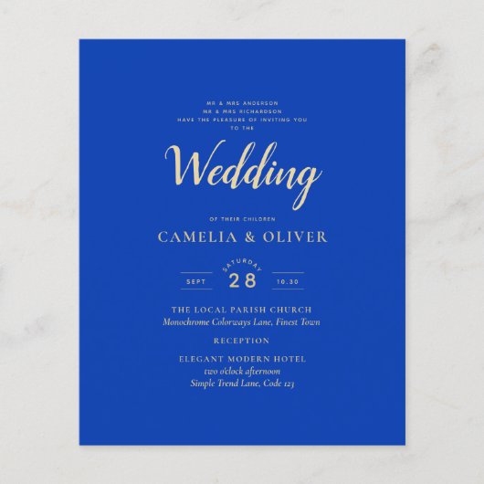 Budget Royal Blue Monochrome Wedding INVITE (Vorderseite)