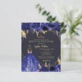 Budget Royal Blue Princess Sweet 16 Einladung (Stehend Vorderseite)