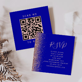 Budget Royal Blue Rose Gold Wedding QR Code UAWG Begleitkarte