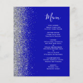 Budget Royal Blue Silver Glitzer Edge Wedding Menu (Vorderseite)