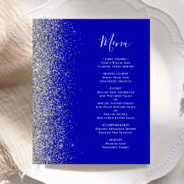 Budget Royal Blue Silver Glitzer Edge Wedding Menu