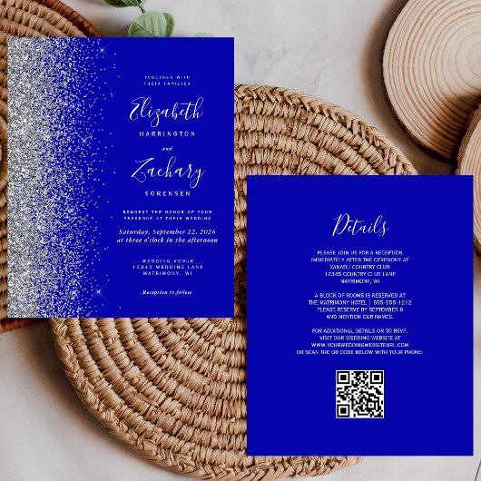 Budget Royal Blue Silver Glitzer QR Code Wedding