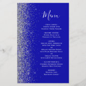 Budget Royal Blue Silver Glitzer Wedding Menu (Vorderseite)