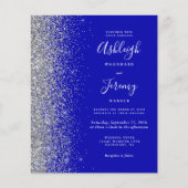 Budget Royal Blue Silver Glitzer Wedite Einladung (Vorderseite)