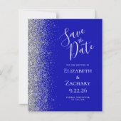 Budget Royal Blue Silver Save the Date Card (Vorderseite)