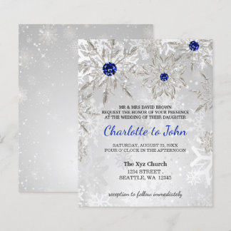 Budget Royal Blue Snowflakes Einladung Hochzeit