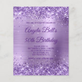 Budget Royal Lila Glittery Foil Einladung (Rückseite)