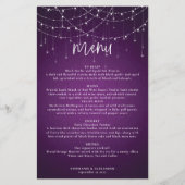 Budget Royal Lila String Lights Wedding Menu (Vorderseite)