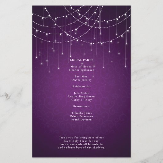 Budget Royal Lila String Lights Wedding Program (Rückseite)