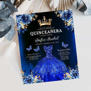Budget Royalblau Bilingual Spanisch Quinceanera Flyer