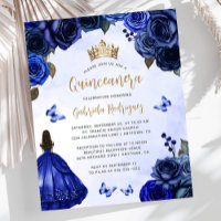 Budget Royalblaue Goldene Florale Quinceañera