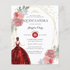 Budget Ruby Red Floral Geometric Quinceañera
