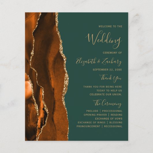Budget Rust Agate Dark Green Wedding Program (Vorderseite)