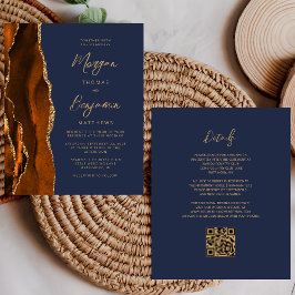 Budget Rust Agate Navy Blue QR Code Hochzeit einla