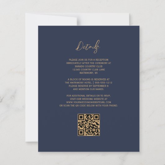 Budget Rust Agate Navy Blue QR Code Hochzeit einla (Rückseite)