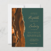 Budget Rust Dark Green Agate Hochzeitseinladung (Vorderseite)