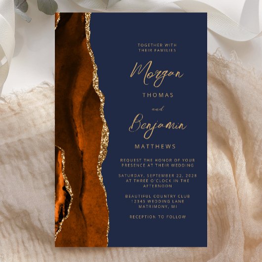 Budget Rust Gold Achat Navy Blau Script Hochzeit