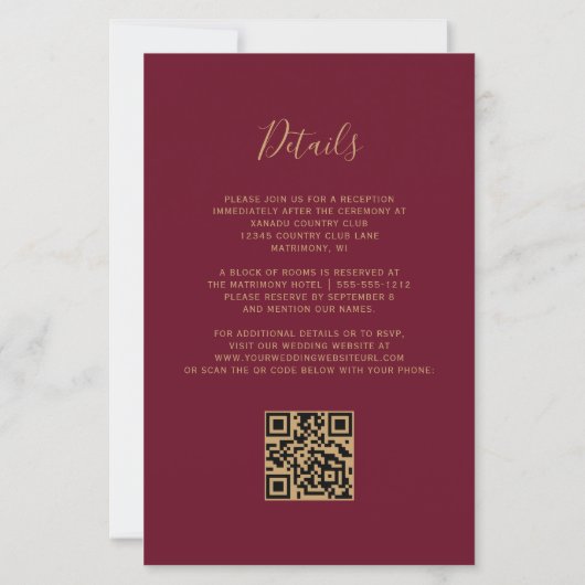 Budget Rust Gold Agate Burgund QR Code Hochzeit (Rückseite)
