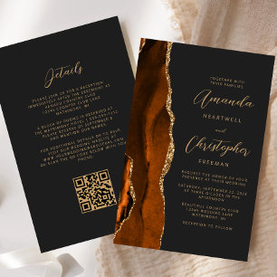 Budget Rust Gold Agate Dark QR Code Hochzeit