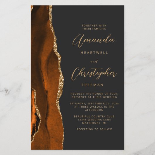 Budget Rust Gold Agate Dark QR Code Hochzeit (Vorderseite)