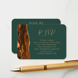 Budget Rust Gold Agate Green Wedding QR Code UAWG Begleitkarte
