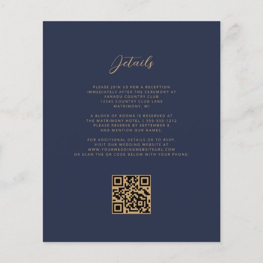 Budget Rust Gold Agate Navy Blue QR Code Hochzeit (Rückseite)