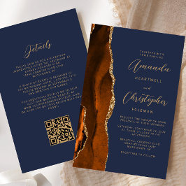 Budget Rust Gold Agate Navy QR Code Hochzeit