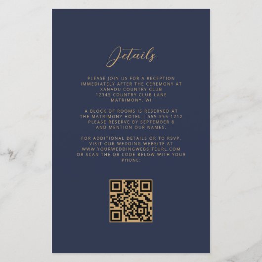 Budget Rust Gold Agate Navy QR Code Hochzeit (Rückseite)