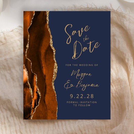 Budget Rust Gold Agate Navy Skript Save the Date