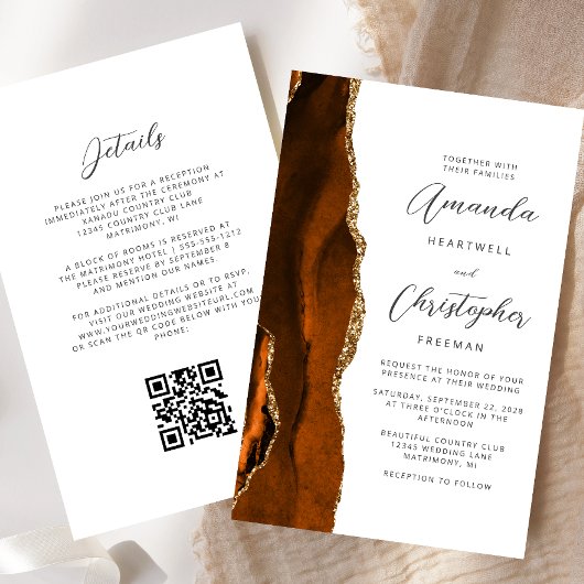 Budget Rust Gold Agate QR Code Hochzeit