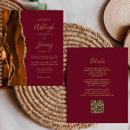 Budget Rust Gold Burgund QR Code Hochzeit einladen