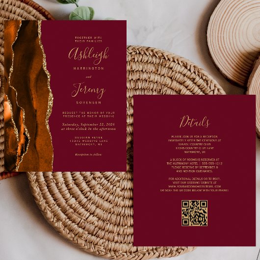 Budget Rust Gold Burgund QR Code Hochzeit einladen