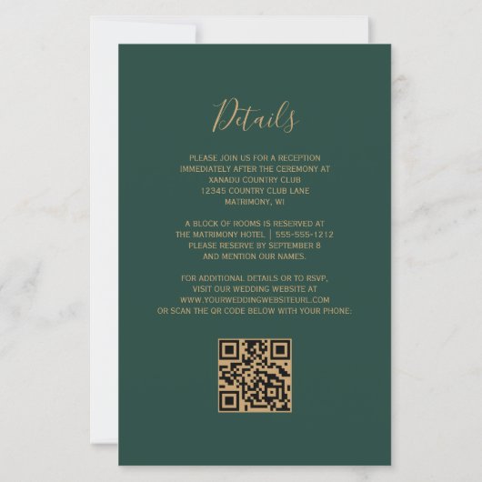 Budget Rust Gold Green QR Code Einladung Hochzeits (Rückseite)
