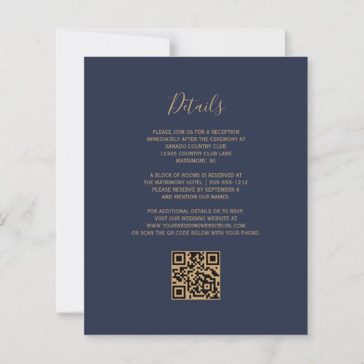 Budget Rust Gold Navy Blue QR Code Hochzeit einlad (Rückseite)