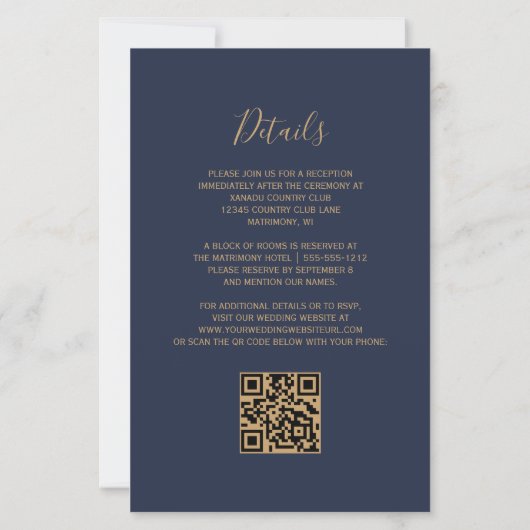 Budget Rust Gold Navy Blue QR Code Hochzeit einlad (Rückseite)