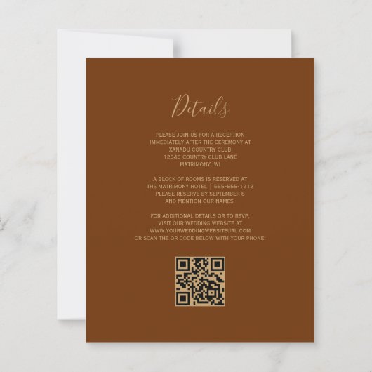 Budget Rust Gold Nutmeg QR Code Einladung Hochzeit (Rückseite)