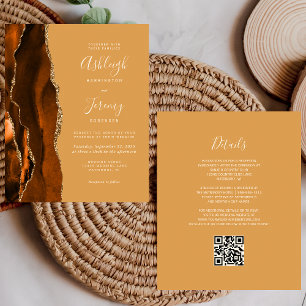 Budget Rust Honey Gold QR Code Einladung Hochzeits