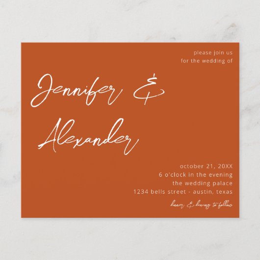 Budget Rust Orange Calligraphy Foto Wedding V2 Flyer (Vorne)