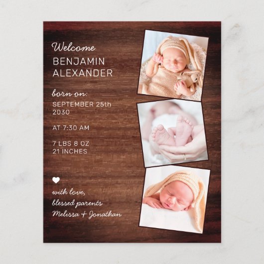 Budget Rustic 3 Foto Babydusche Geburt Vielen Dank (Vorderseite)