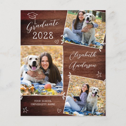 Budget Rustic 3 Foto Doodle Abschluss Einladung (Vorderseite)