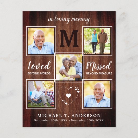 Budget Rustic 5 Foto Collage Beerdigung Danke (Vorderseite)