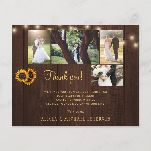 Budget rustic 5 Foto Collage Hochzeit danke (Rückseite)