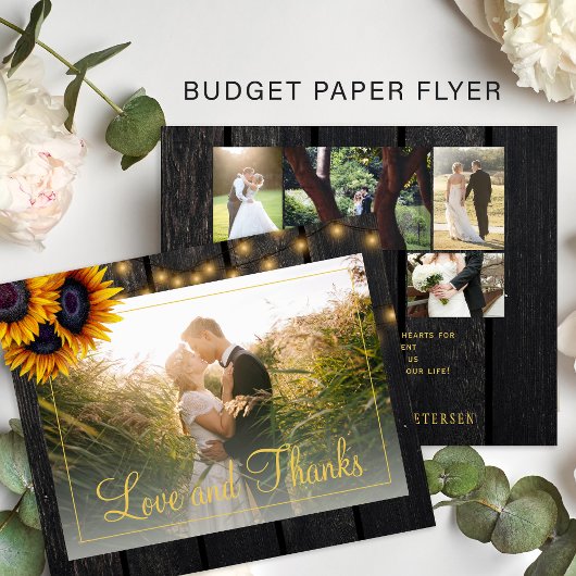 Budget rustic 5 Foto Collage Hochzeit danke Flyer