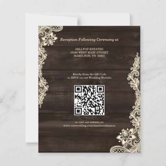 Budget Rustic All in One Wood Wedding Invitation (Rückseite)