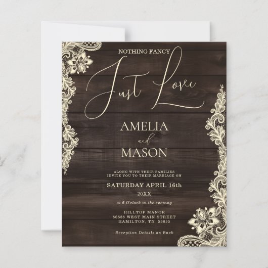 Budget Rustic All in One Wood Wedding Invitation (Vorderseite)