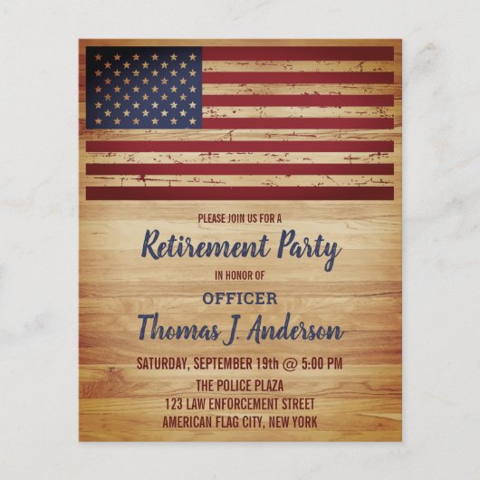 Budget Rustic American Flag Retirement Party Invit (Vorderseite)