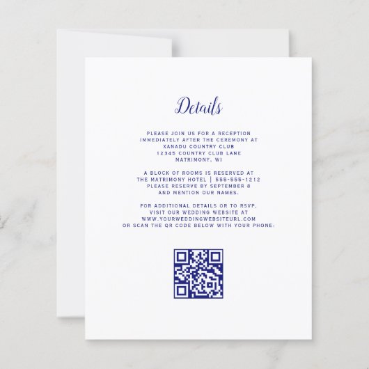Budget Rustic Arch Blue Azulejos QR Code Wedding (Rückseite)