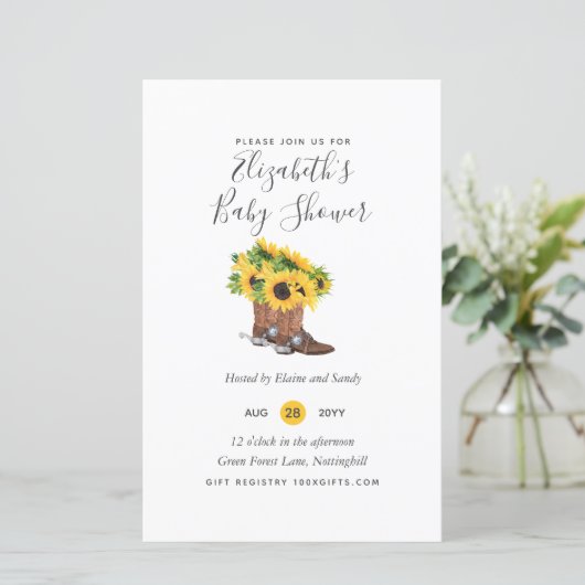 BUDGET Rustic Baby Dusche Sonnenblumen laden ein (Stehend Vorderseite)