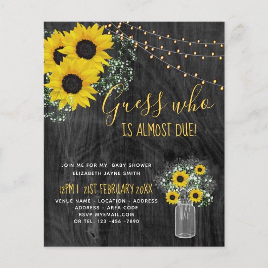 BUDGET Rustic Baby Dusche Sonnenblumen laden ein (Vorderseite)